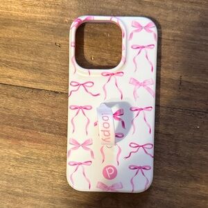 Loopy Case Pink Ribbon Pattern White Phone Case with Pink Loop